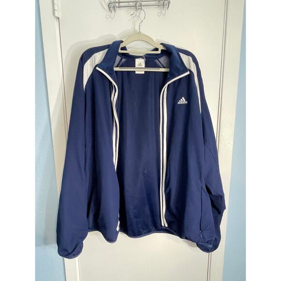 Adidas Windbreaker Track Jacket Large Blue Striped Athletic Workout Gym Jogging - Picture 3 of 7